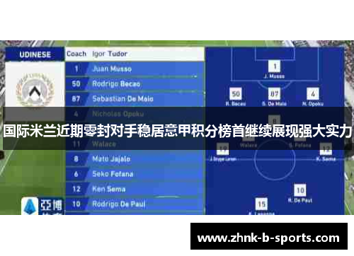 国际米兰近期零封对手稳居意甲积分榜首继续展现强大实力